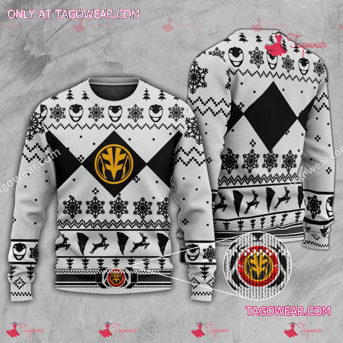 White Mighty Morphin Power Ranger Ugly Christmas Sweater