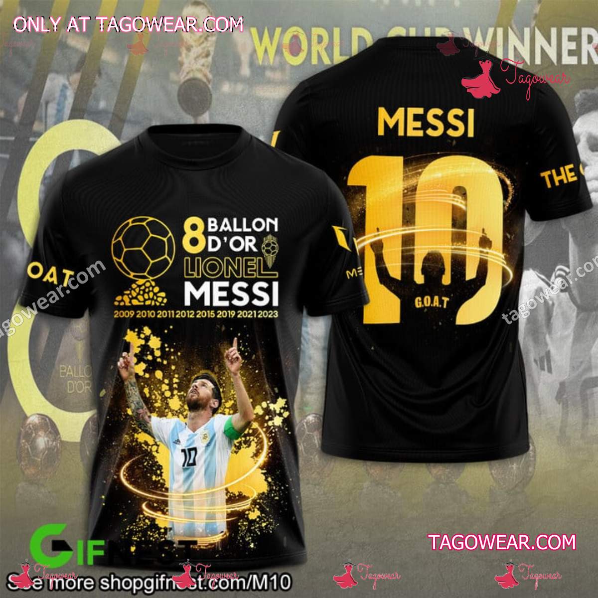 8 Ballon D'or Lionel Messi The Goat T-shirt, Hoodie