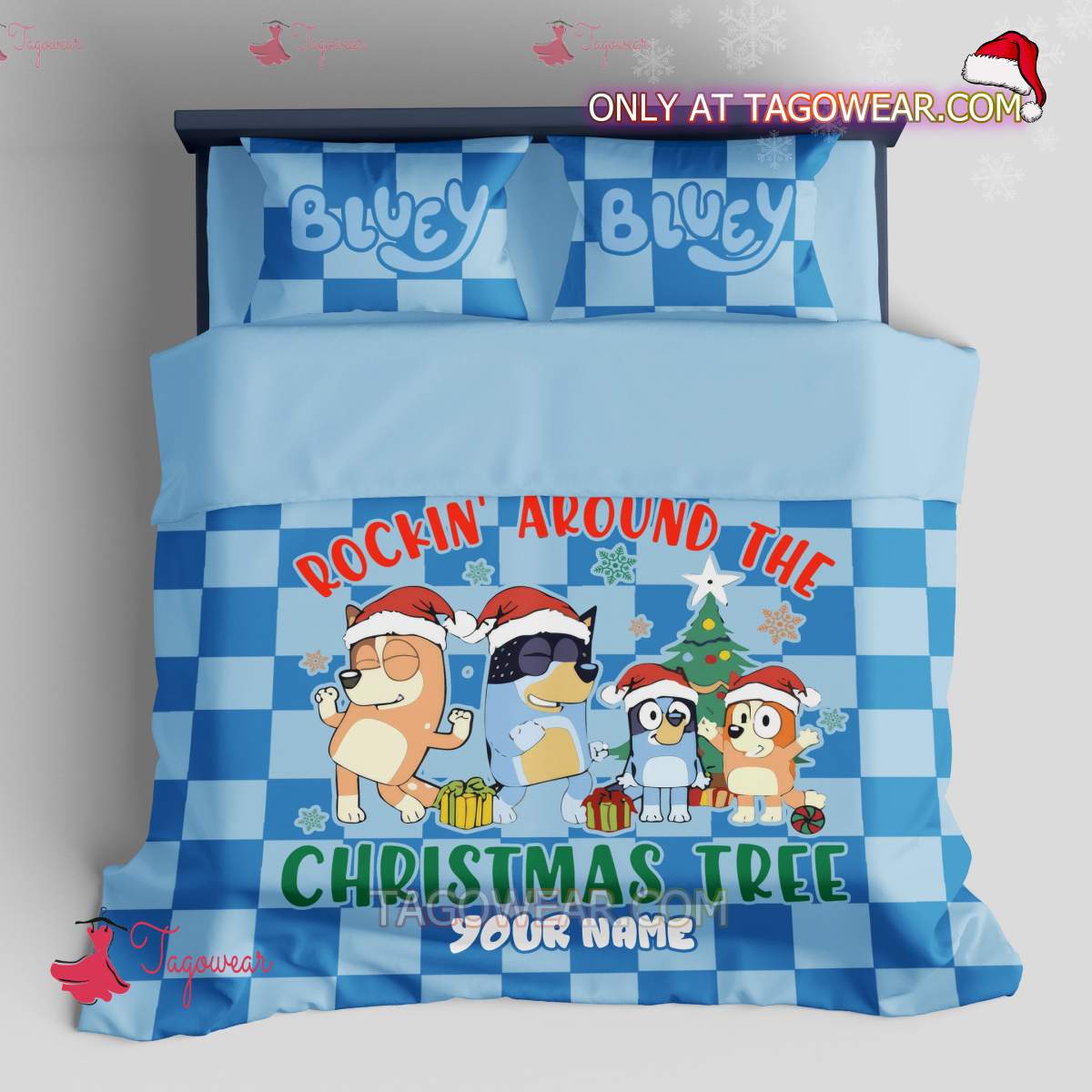 Bluey Rockin' Around The Christmas Tree Personalized Bedding Set a