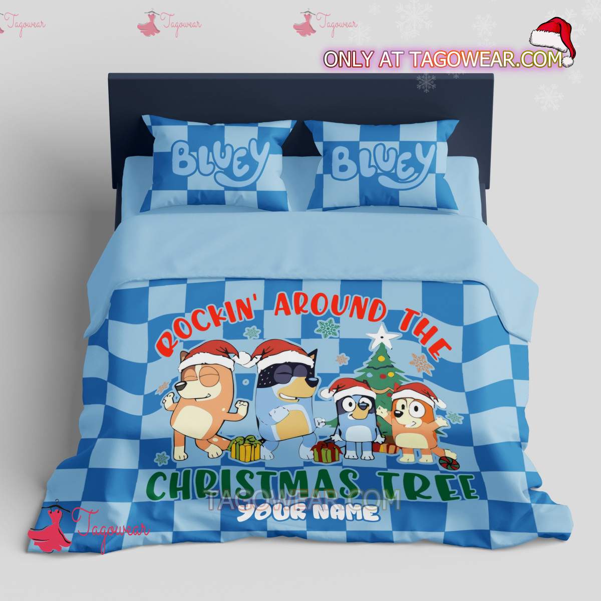 Bluey Rockin' Around The Christmas Tree Personalized Bedding Set