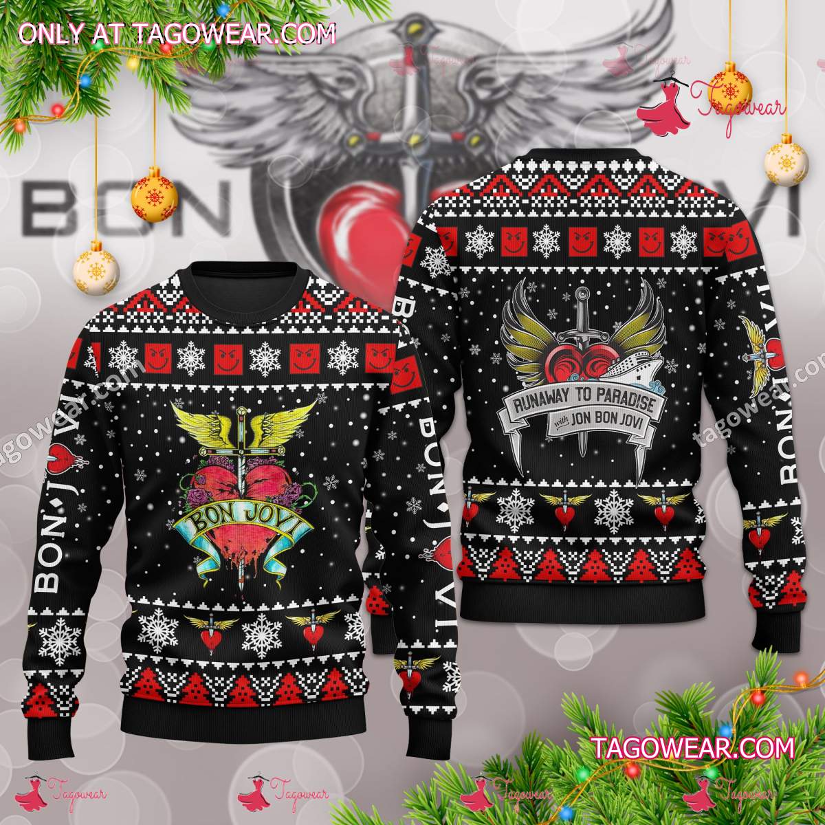 Bon Jovi Runaway To Paradise Ugly Christmas Sweater