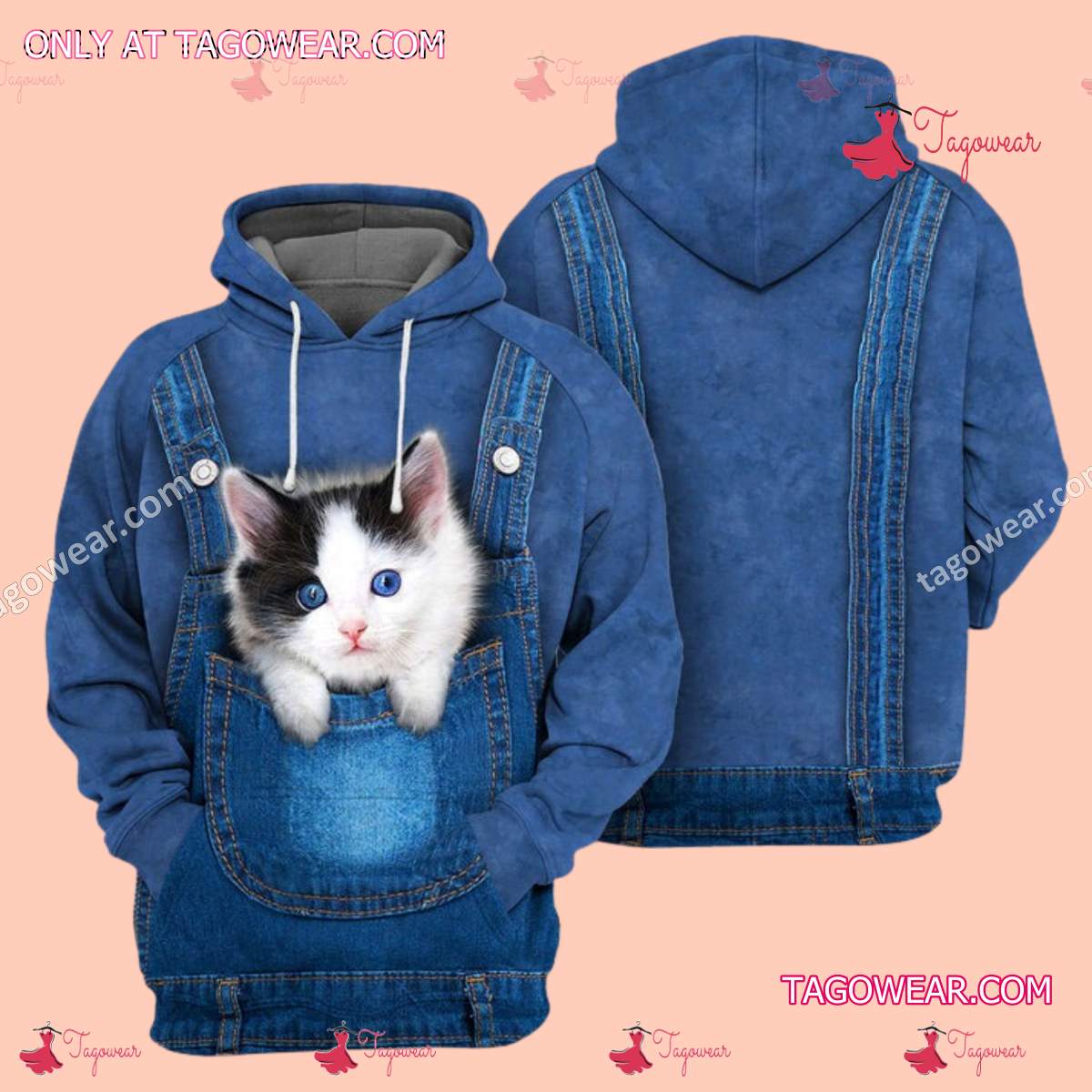 Cat Lovers Jean Overalls Pattern T-shirt, Hoodie