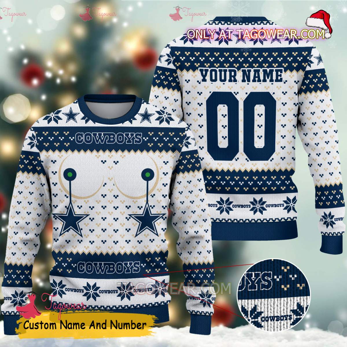 Dallas Cowboys NFL Titties Funny Personalized Christmas Sweater