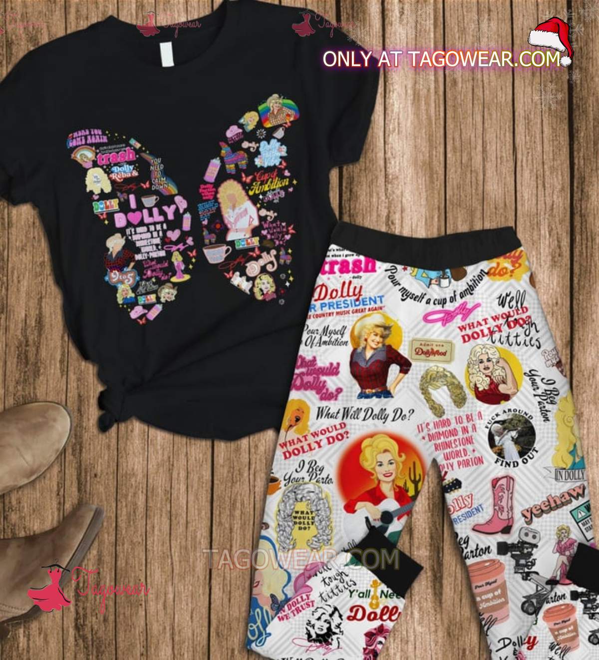 Dolly Parton Music Pattern Butterfly Pajamas Set - Tagowear
