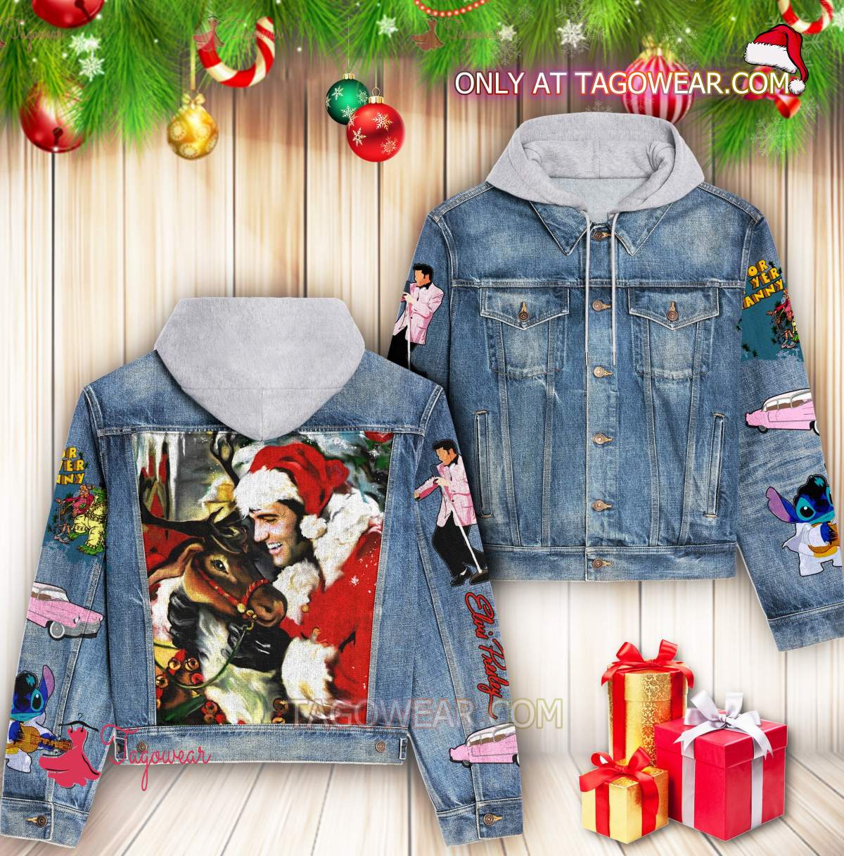 Elvis Presley Christmas Jean Hoodie Jacket