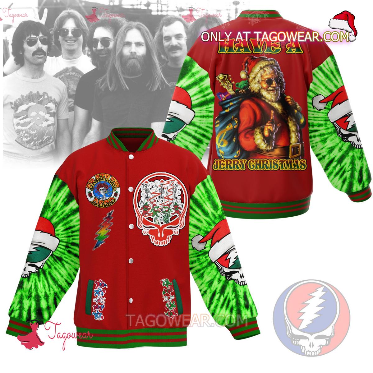 Grateful Dead Have A Jerry Christmas Green Tie Dye Baseball Jacket