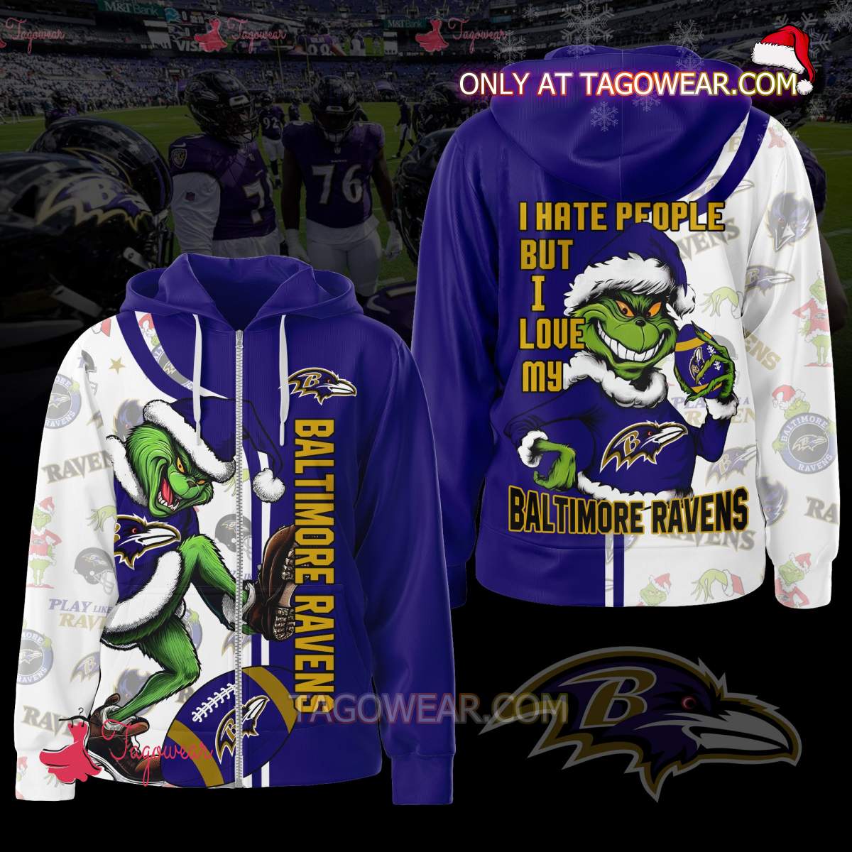 Grinch I Hate People But I Love My Baltimore Ravens Hoodie