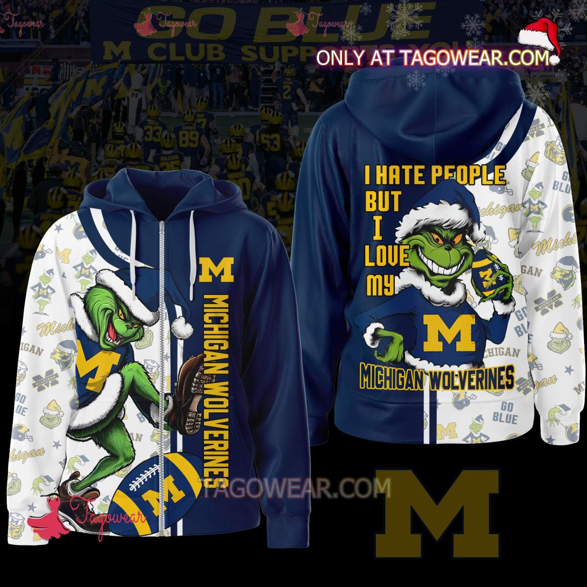 Grinch I Hate People But I Love My Michigan Wolverines Hoodie