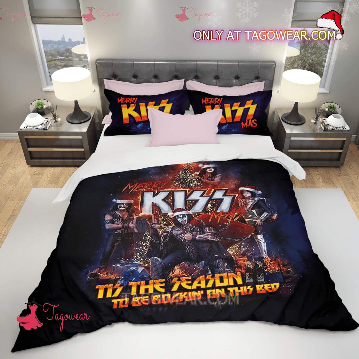 Merry Kiss Mas Tis The Season To Be Rockin' On This Bed Bedding Set a