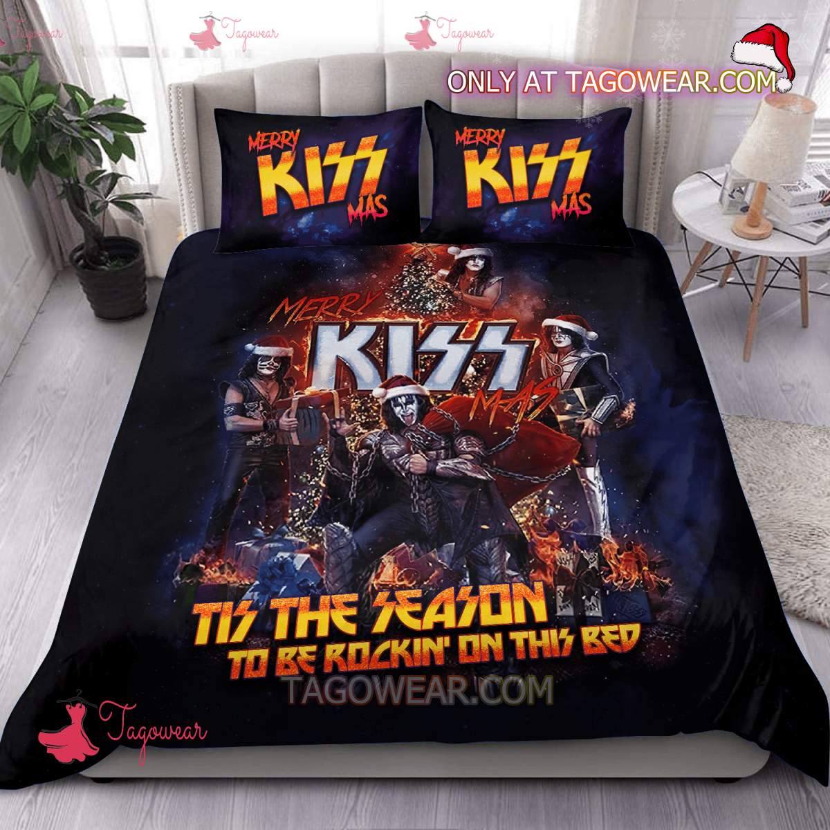 Merry Kiss Mas Tis The Season To Be Rockin' On This Bed Bedding Set