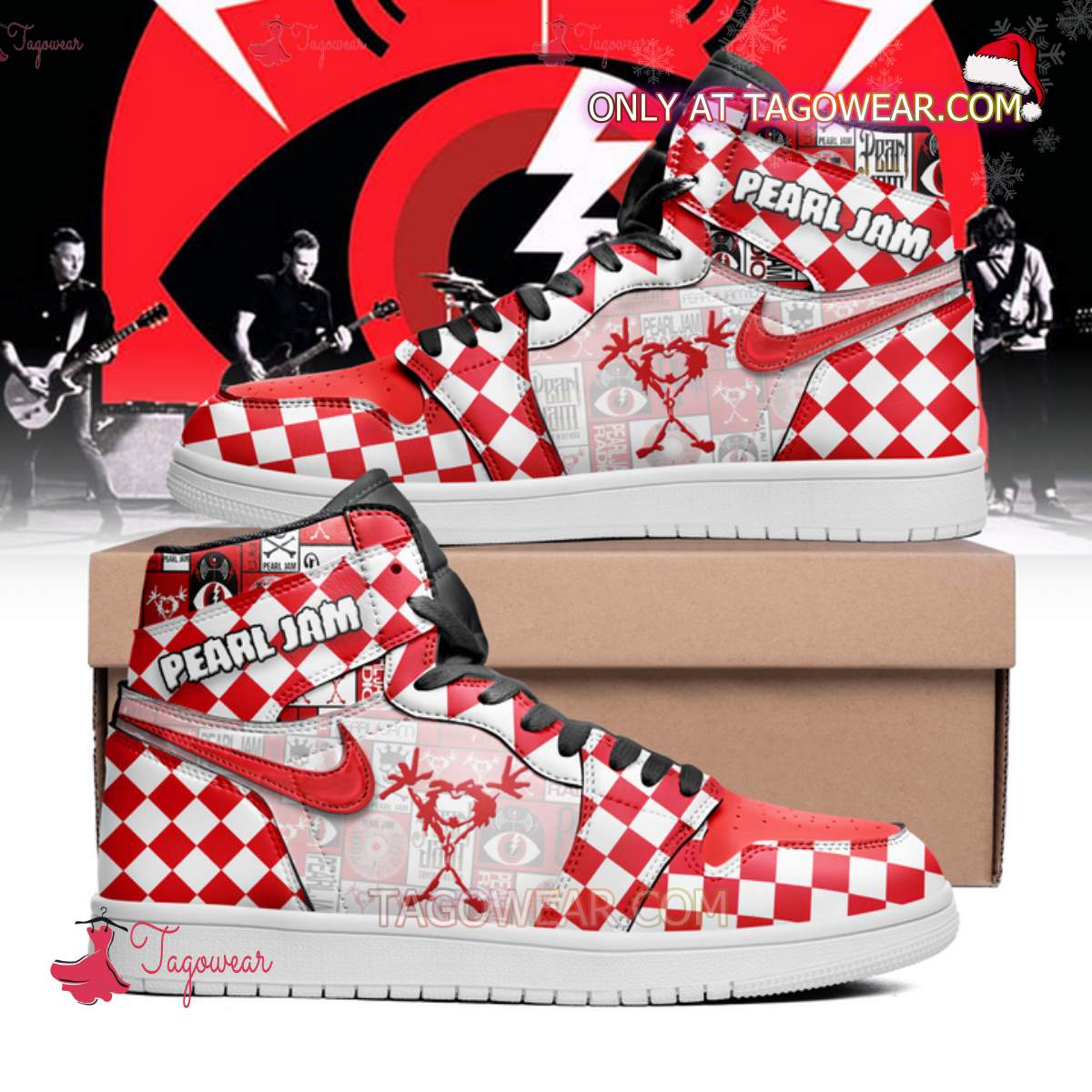 Pearl Jam Red White Checkerboard Air Jordan High Top Shoes