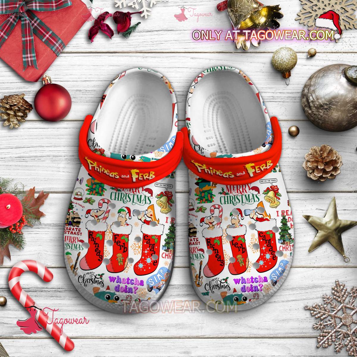 Phineas And Ferb Merry Christmas Crocs - Tagowear