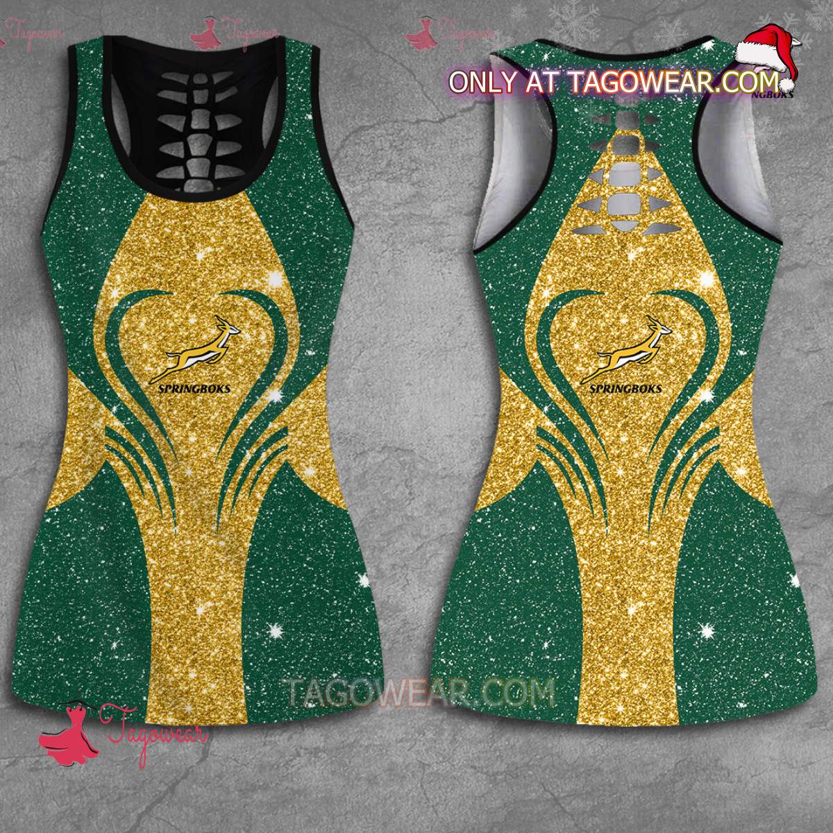 Springboks South Africa Rugby World Cup Glitter Hollow Tank Top And Leggings a