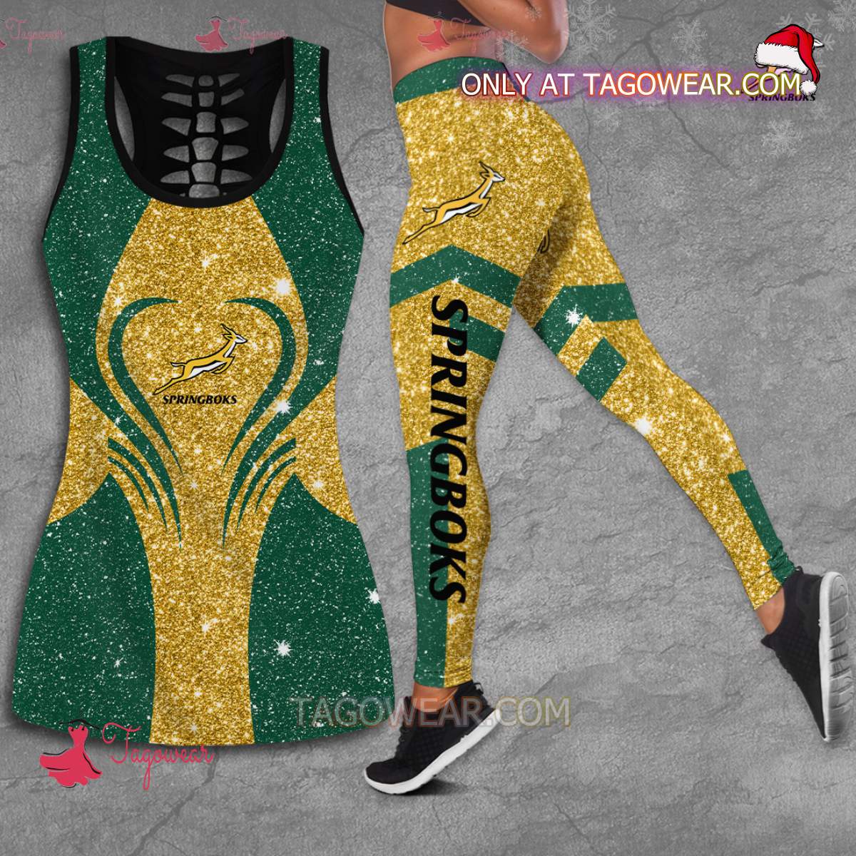 Springboks South Africa Rugby World Cup Glitter Hollow Tank Top And Leggings