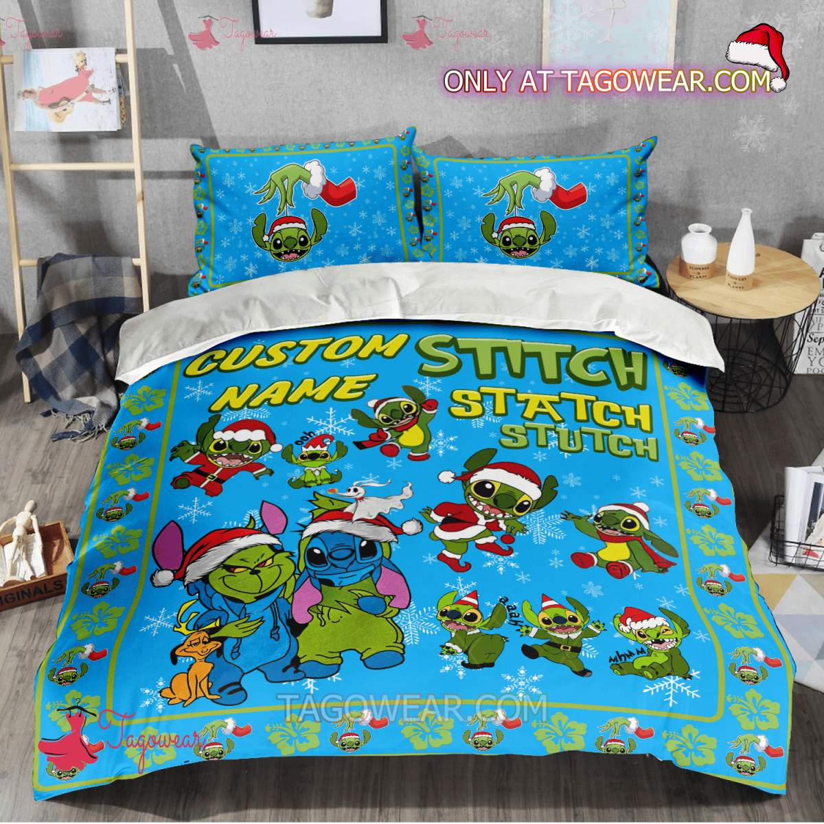 Stitch Statch Stutch Grinch Personalized Bedding Set a