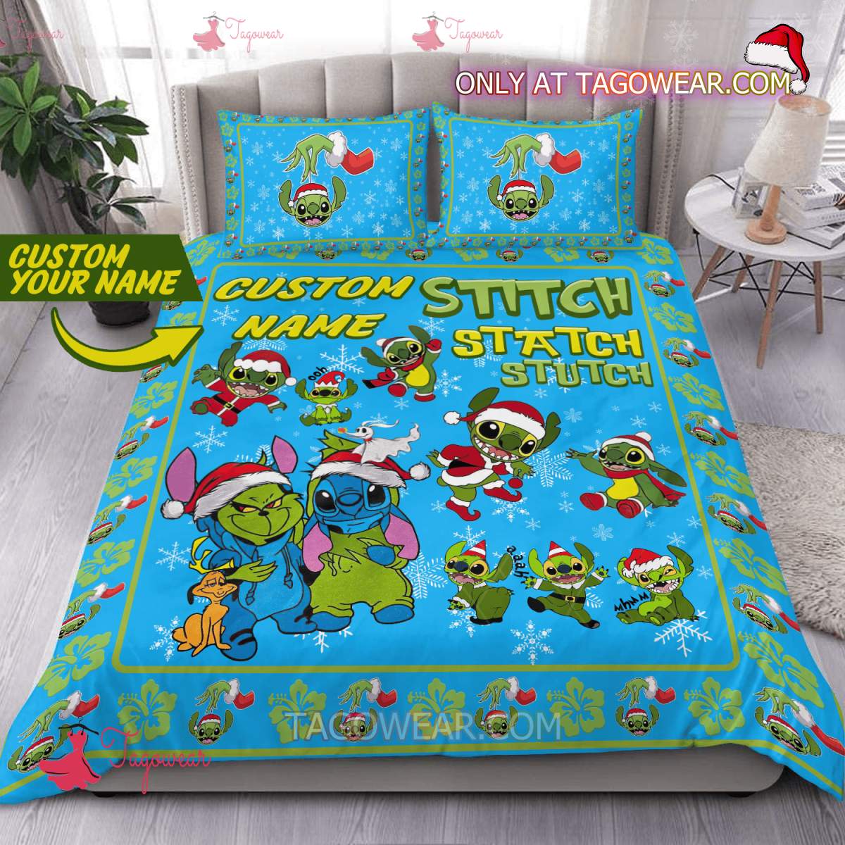 Stitch Statch Stutch Grinch Personalized Bedding Set