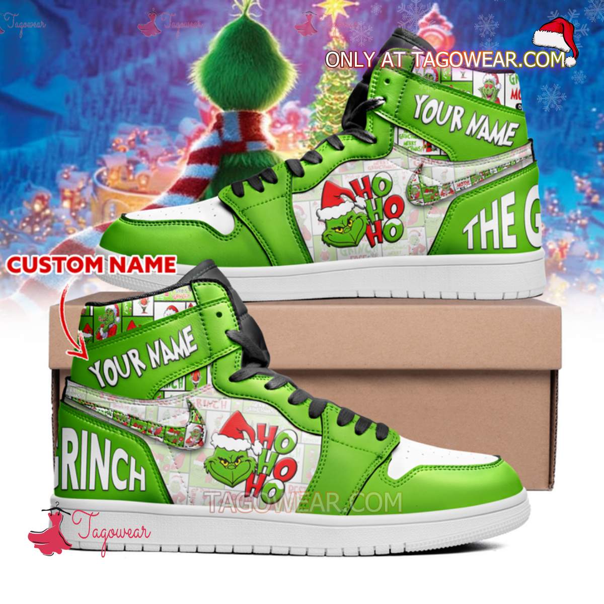 The Grinch Ho Ho Ho Personalized Air Jordan High Top Shoes