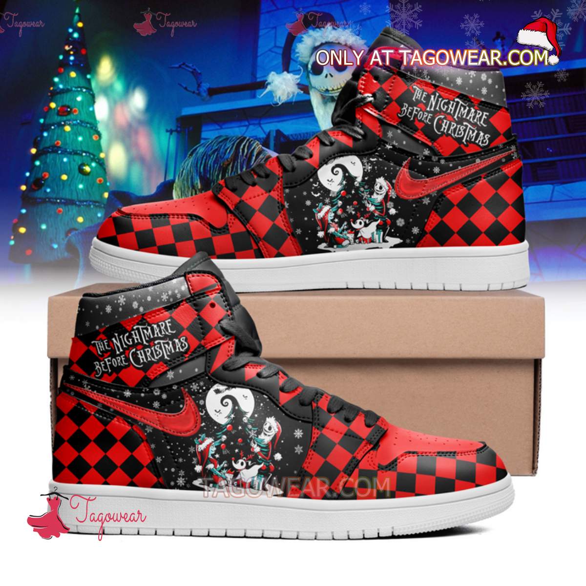 The Nightmare Before Christmas Red Black Checkerboard Personalized Air Jordan High Top Shoes