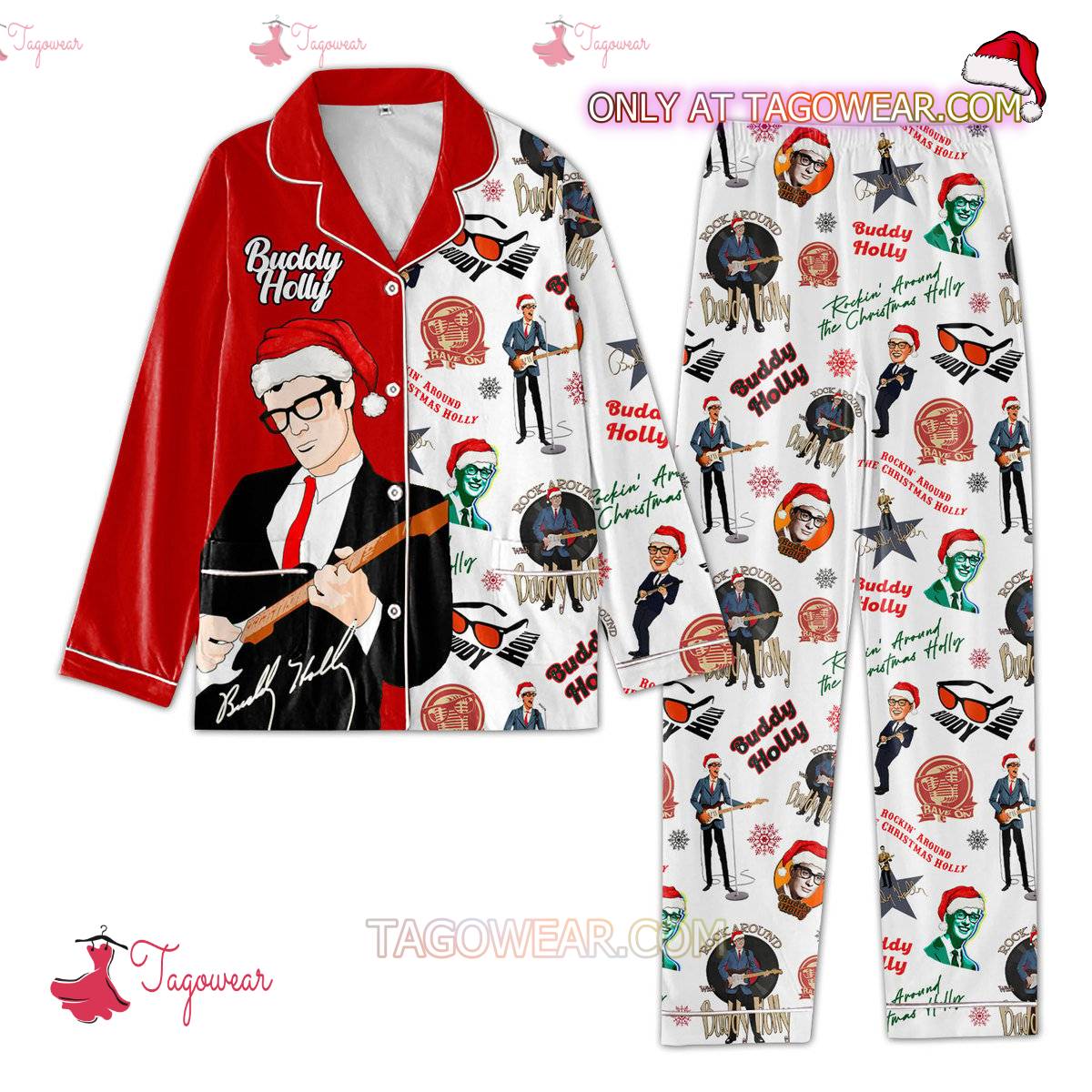 Buddy Holly Christmas Men Women's Pajamas Set a