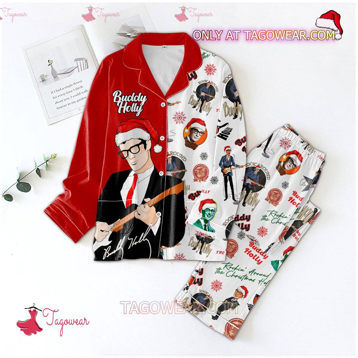 Buddy Holly Christmas Men Women's Pajamas Set