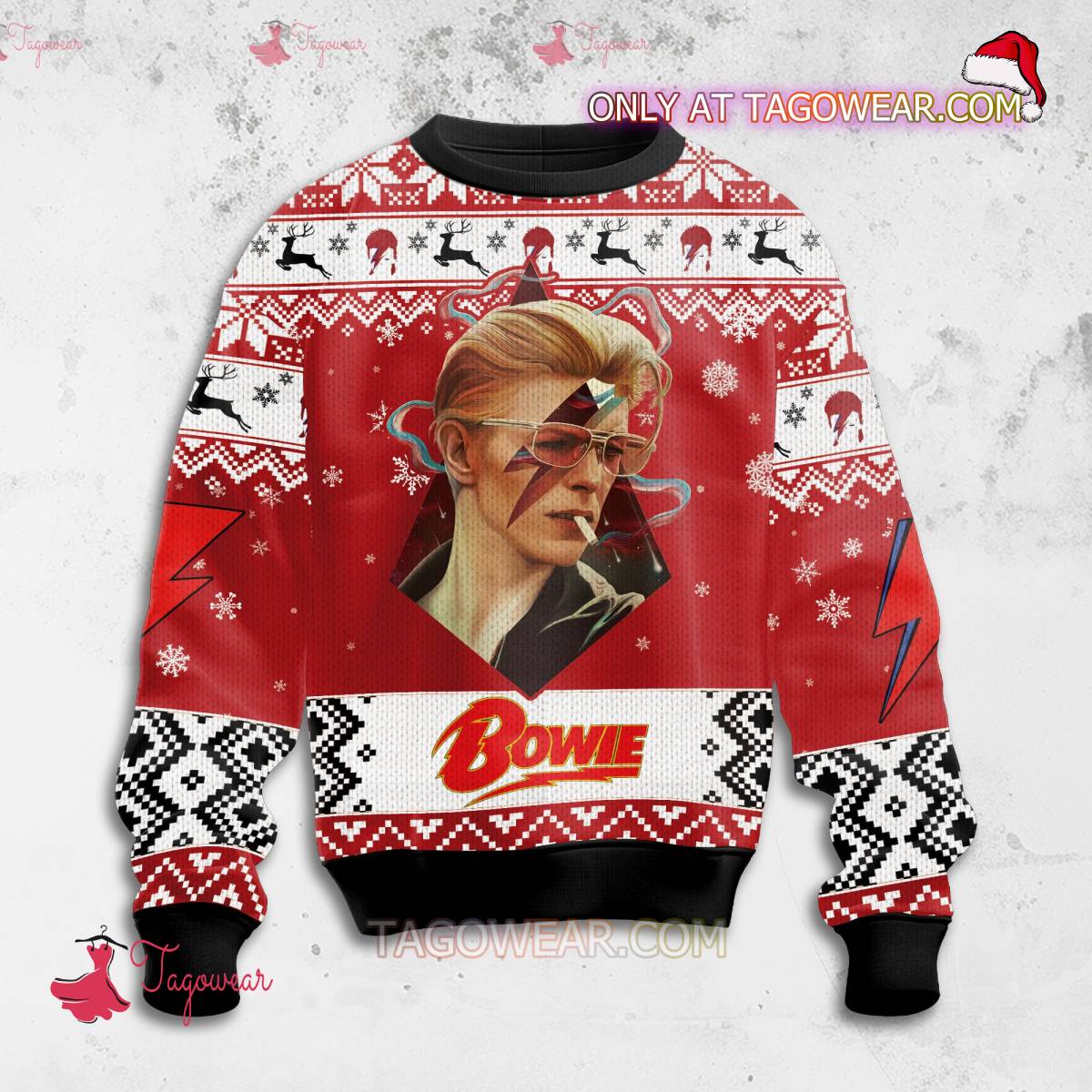 David Bowie Smoking Ugly Christmas Sweater a