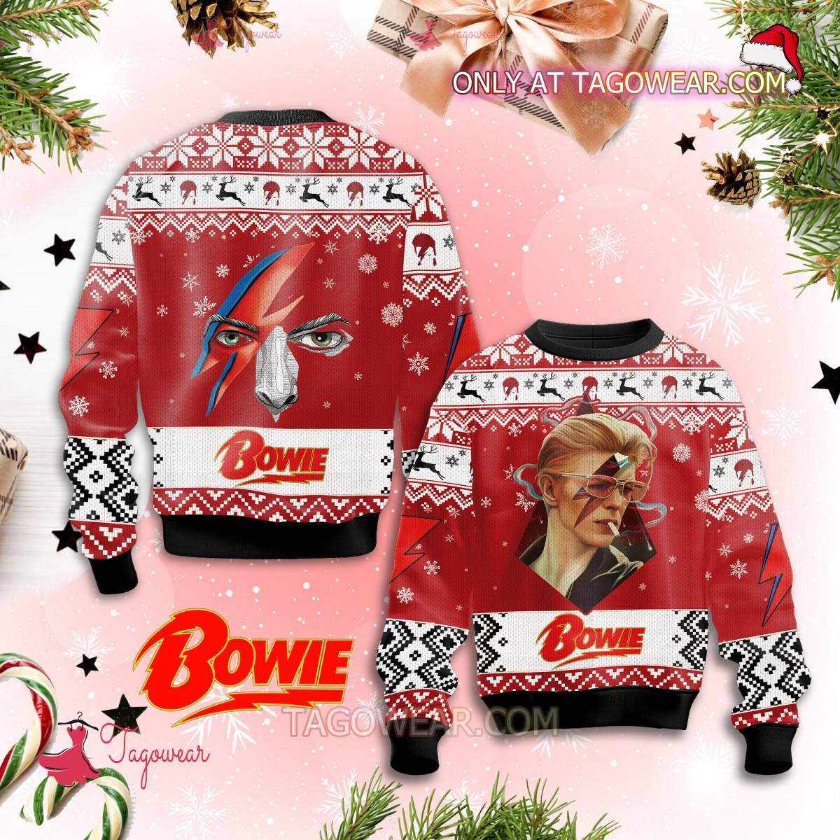 David Bowie Smoking Ugly Christmas Sweater