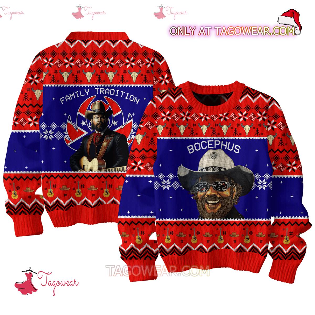 Hank Williams Jr Family Tradition Bocephus Ugly Christmas Sweater