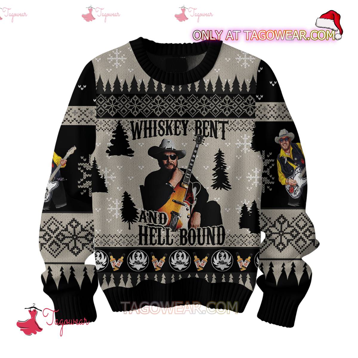 Hank Williams Jr. Whiskey Bent And Hell Bound Ugly Christmas Sweater b