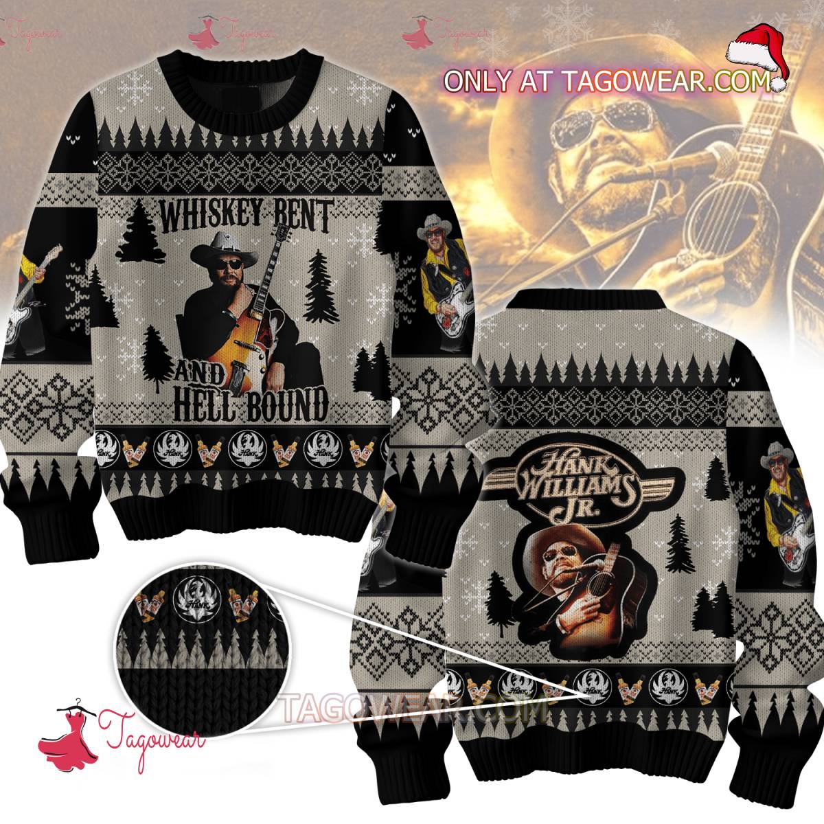 Hank Williams Jr. Whiskey Bent And Hell Bound Ugly Christmas Sweater