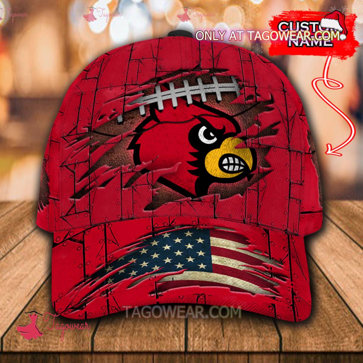 NCAA Louisville Cardinals American Flag Personalized Basic Cap