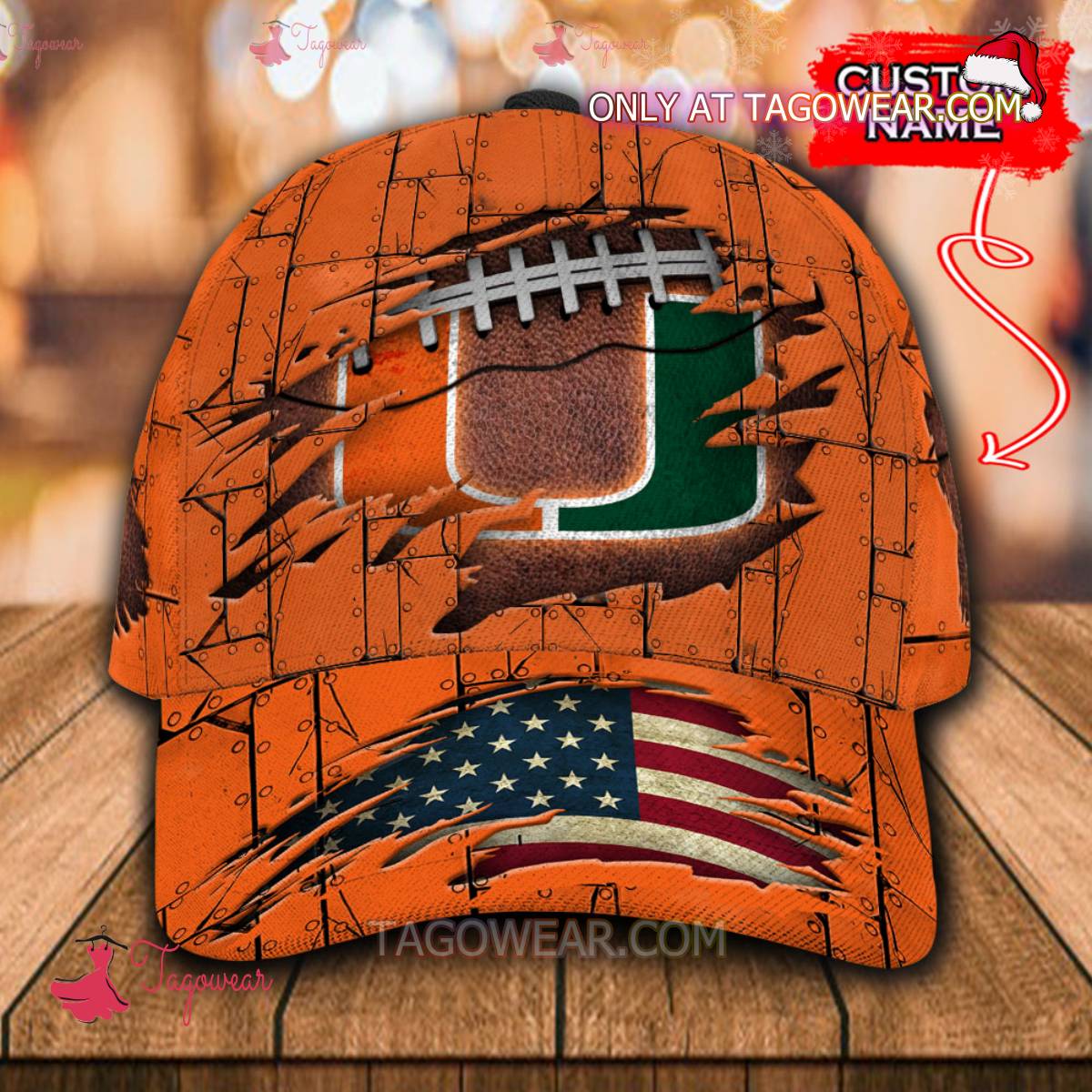 NCAA Miami Hurricanes American Flag Personalized Basic Cap