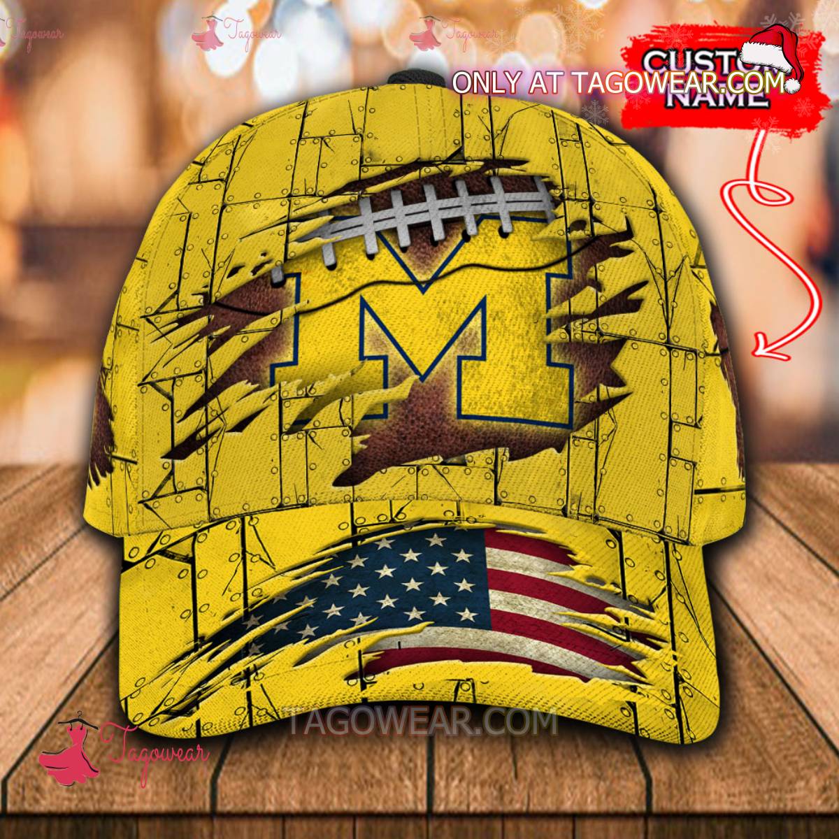 NCAA Michigan Wolverines American Flag Personalized Basic Cap