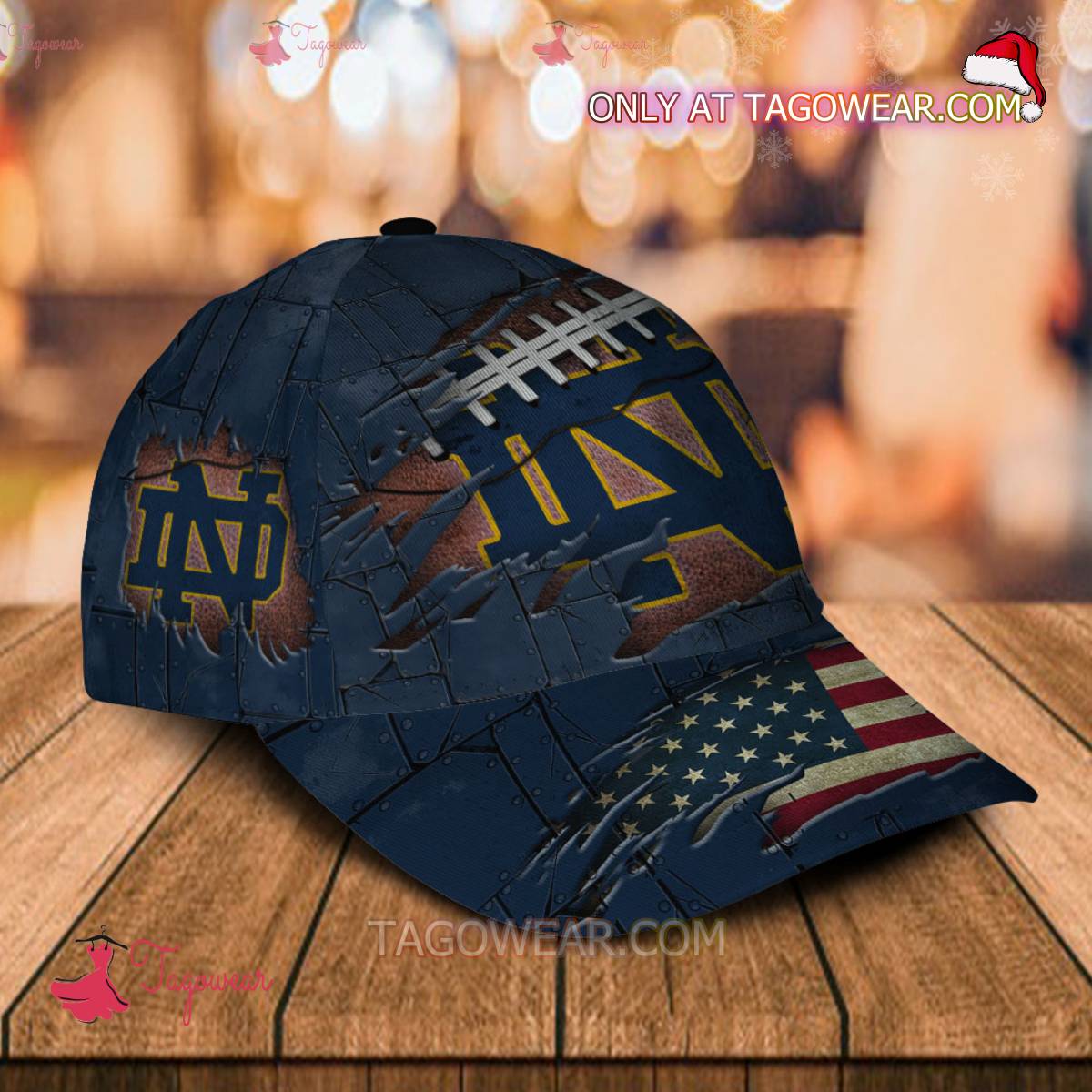 NCAA Notre Dame Fighting Irish American Flag Personalized Basic Cap a