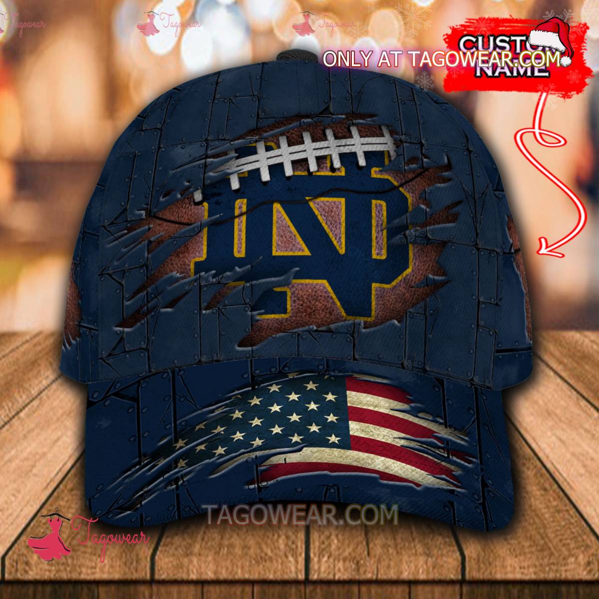 NCAA Notre Dame Fighting Irish American Flag Personalized Basic Cap
