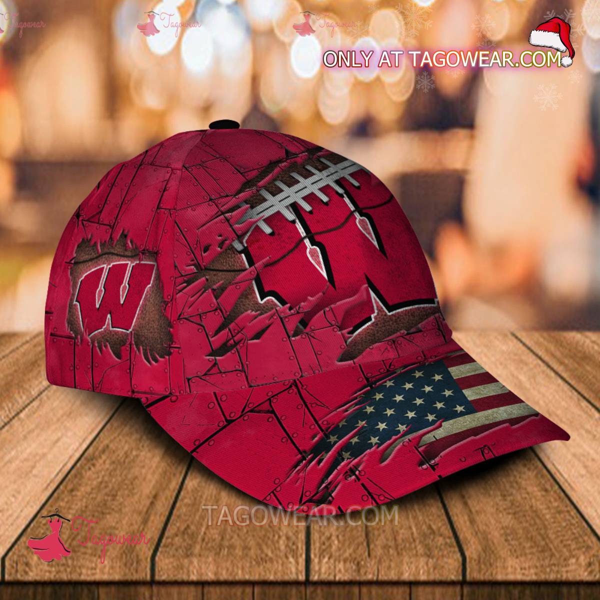 NCAA Wisconsin Badgers American Flag Personalized Basic Cap a