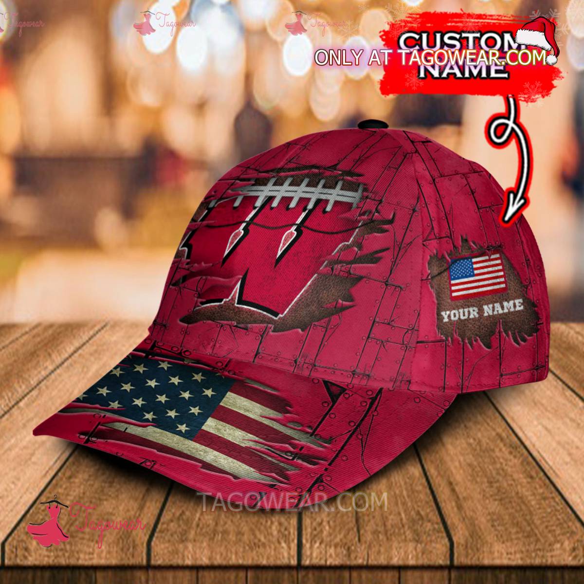 NCAA Wisconsin Badgers American Flag Personalized Basic Cap b