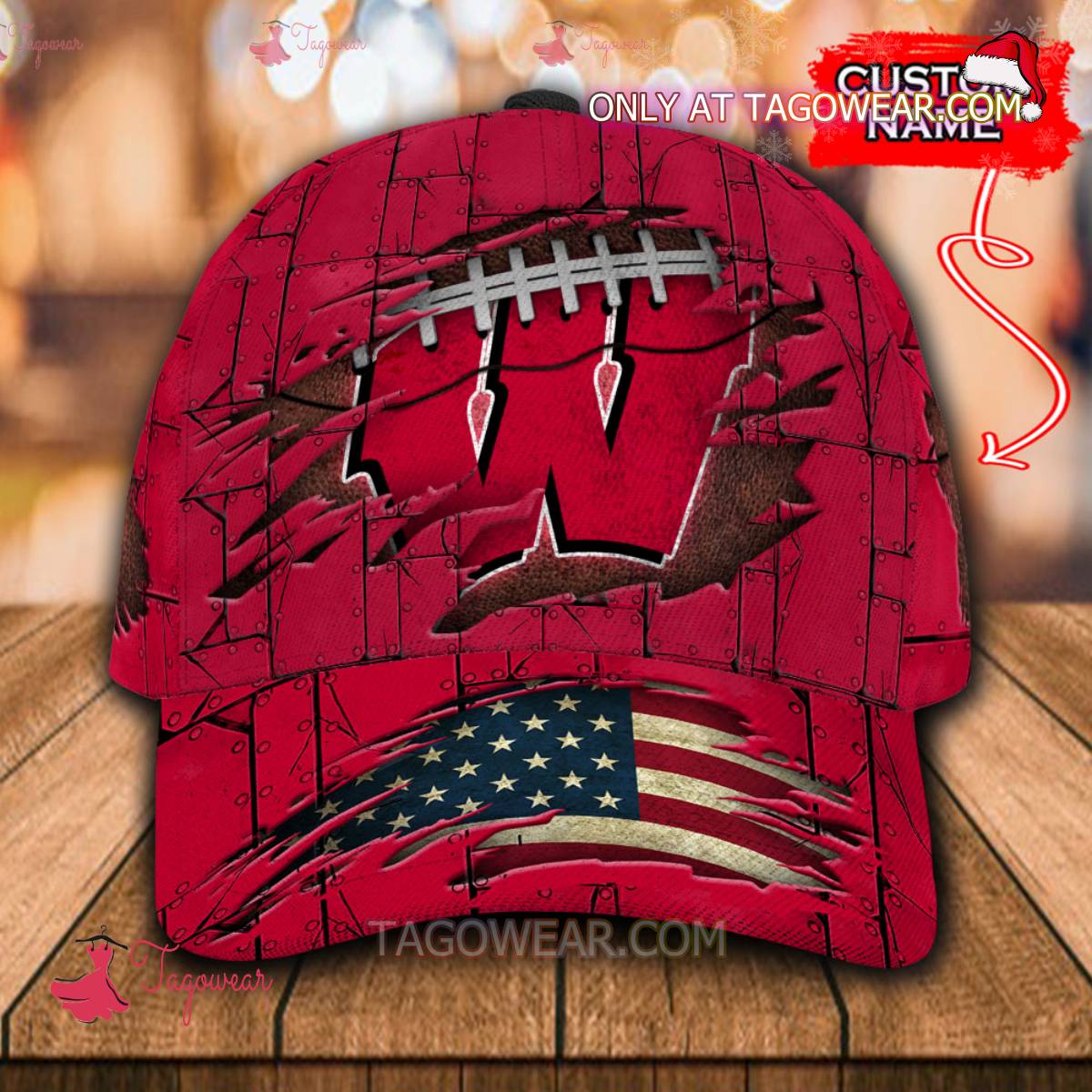 NCAA Wisconsin Badgers American Flag Personalized Basic Cap