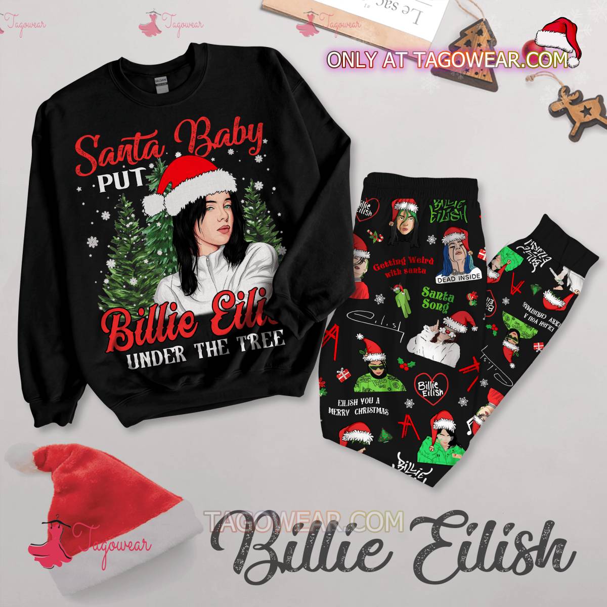 Santa Baby Billie Eilish Under The Tree Christmas Pajamas Set