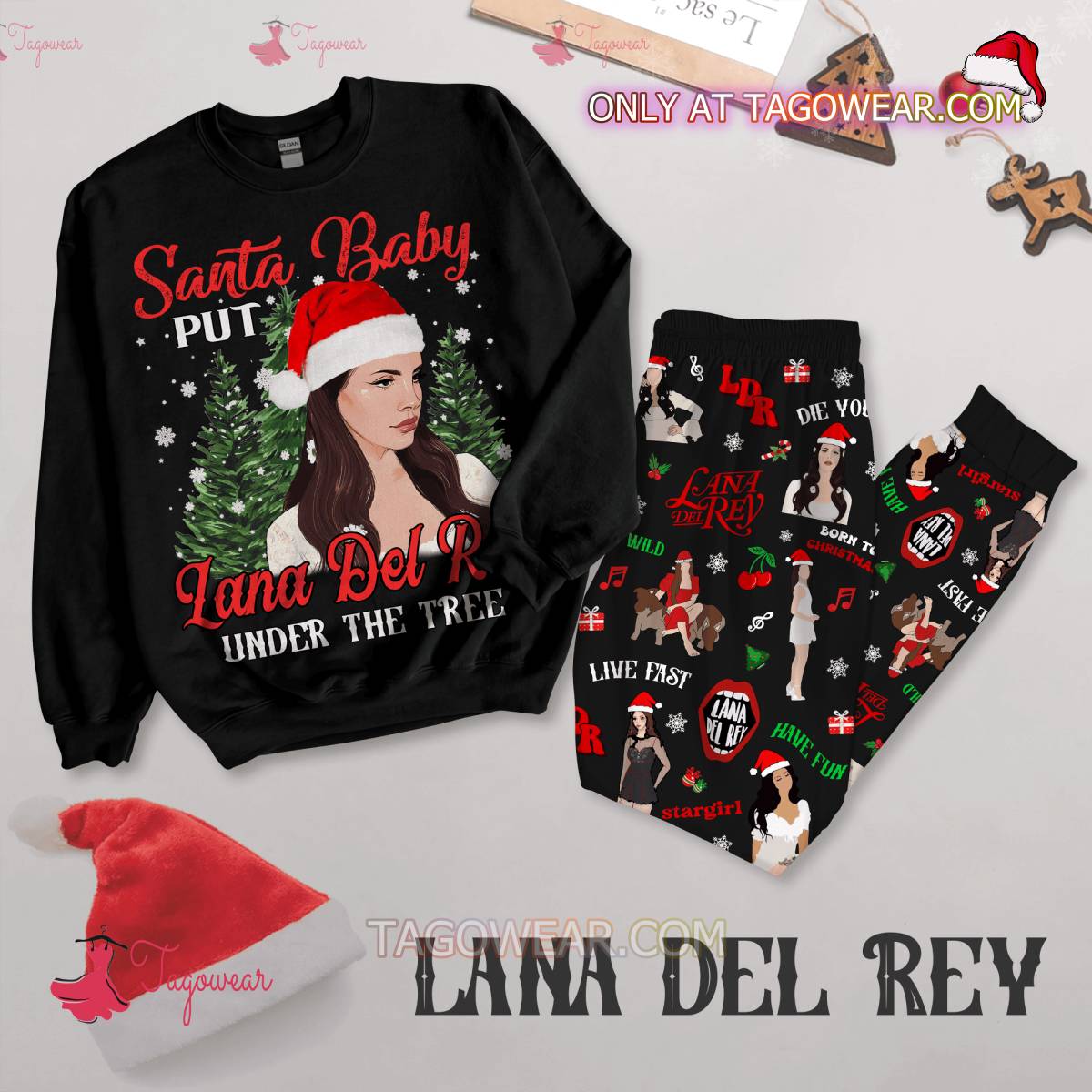 Santa Baby Lana Del Rey Under The Tree Christmas Pajamas Set