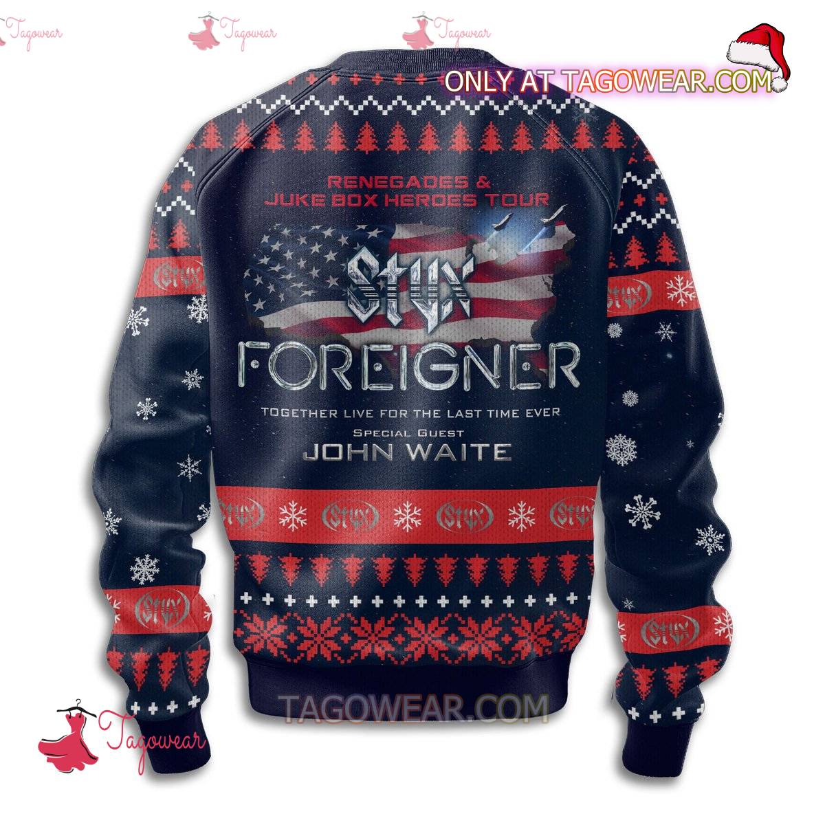 Styx Five Decade Of Hits Renegades And Juke Box Heroes Tour Ugly Christmas Sweater b