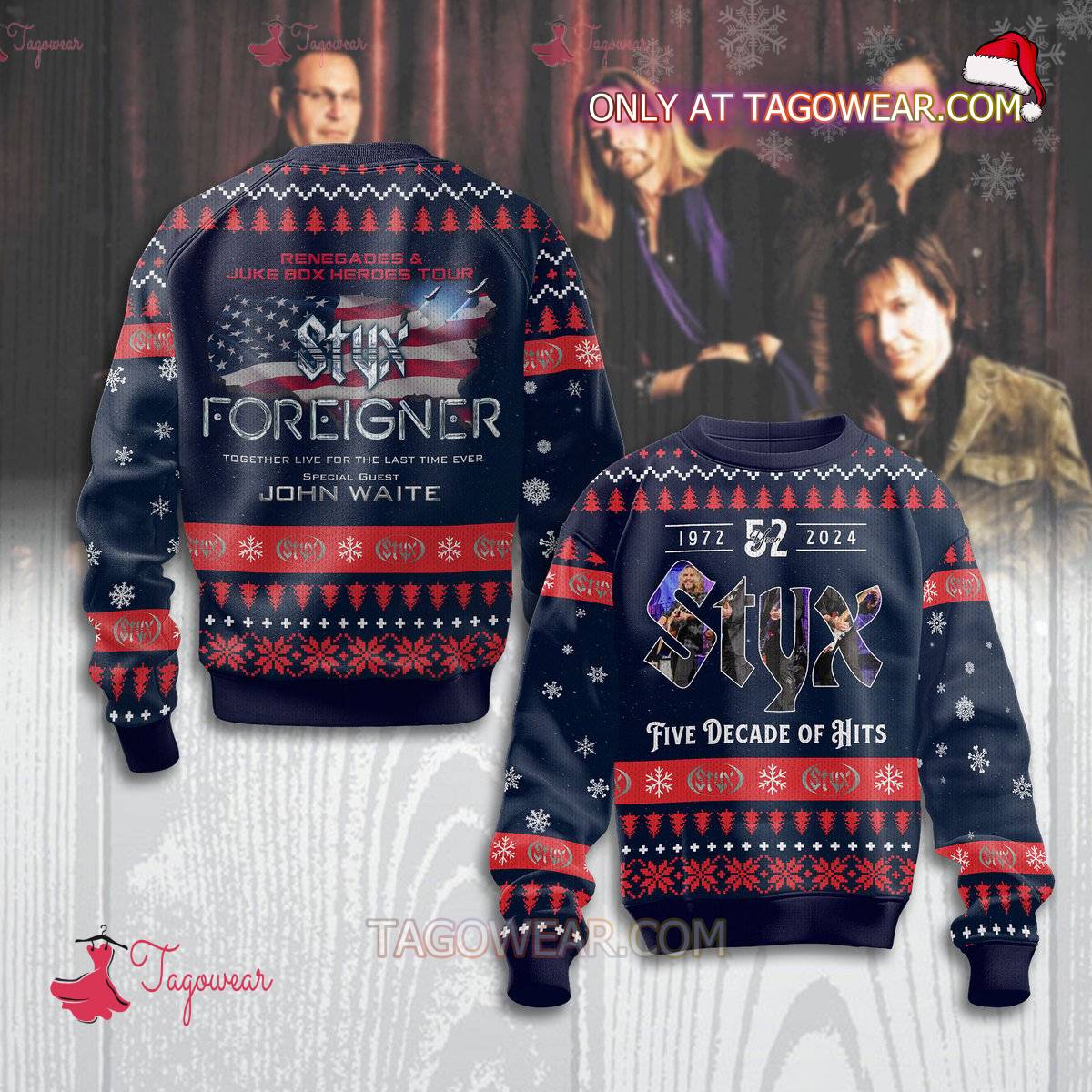 Styx Five Decade Of Hits Renegades And Juke Box Heroes Tour Ugly Christmas Sweater