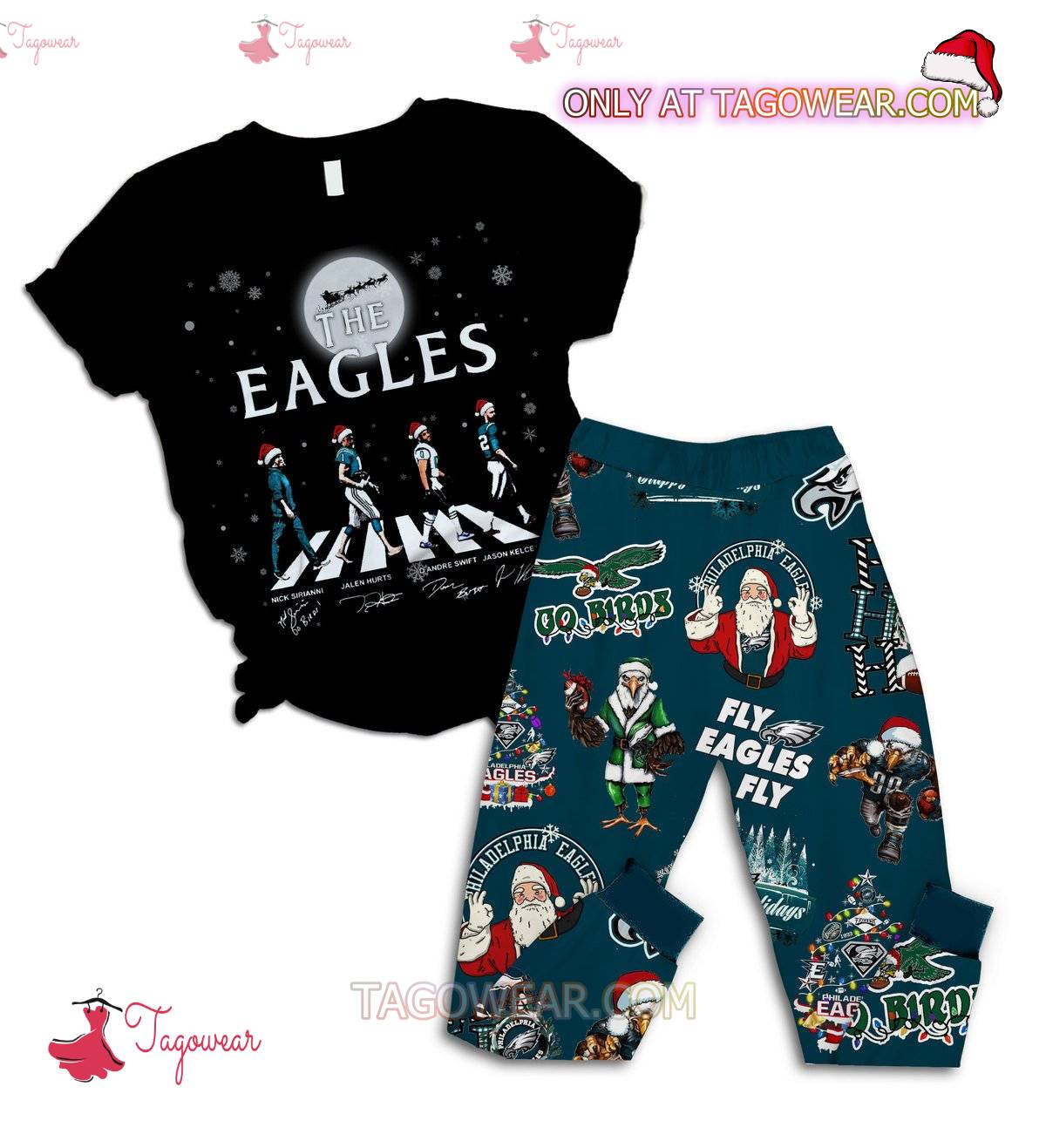 The Eagles On The Road Signatures Christmas Pajamas Set