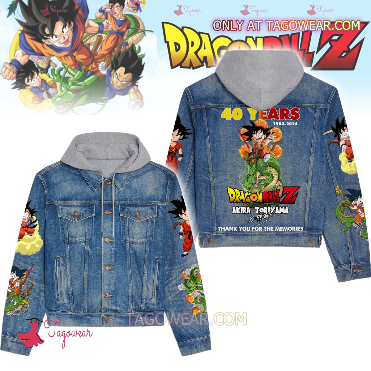 40 Years 1984-2024 Dragon Ball Z Thank You For The Memories Jean Hoodie Jacket
