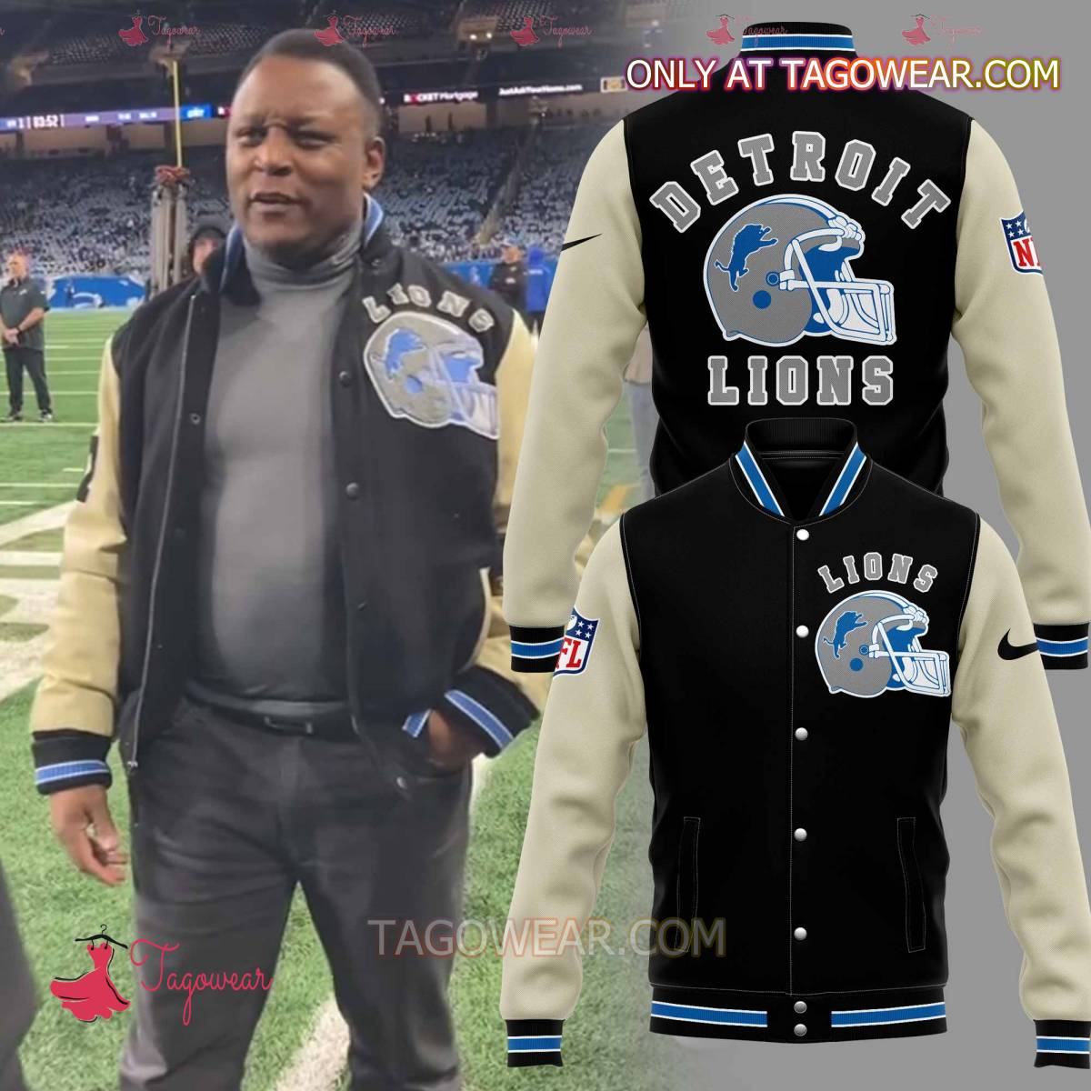 Barry Sanders Detroit Lions Nfl Baseball Jacket