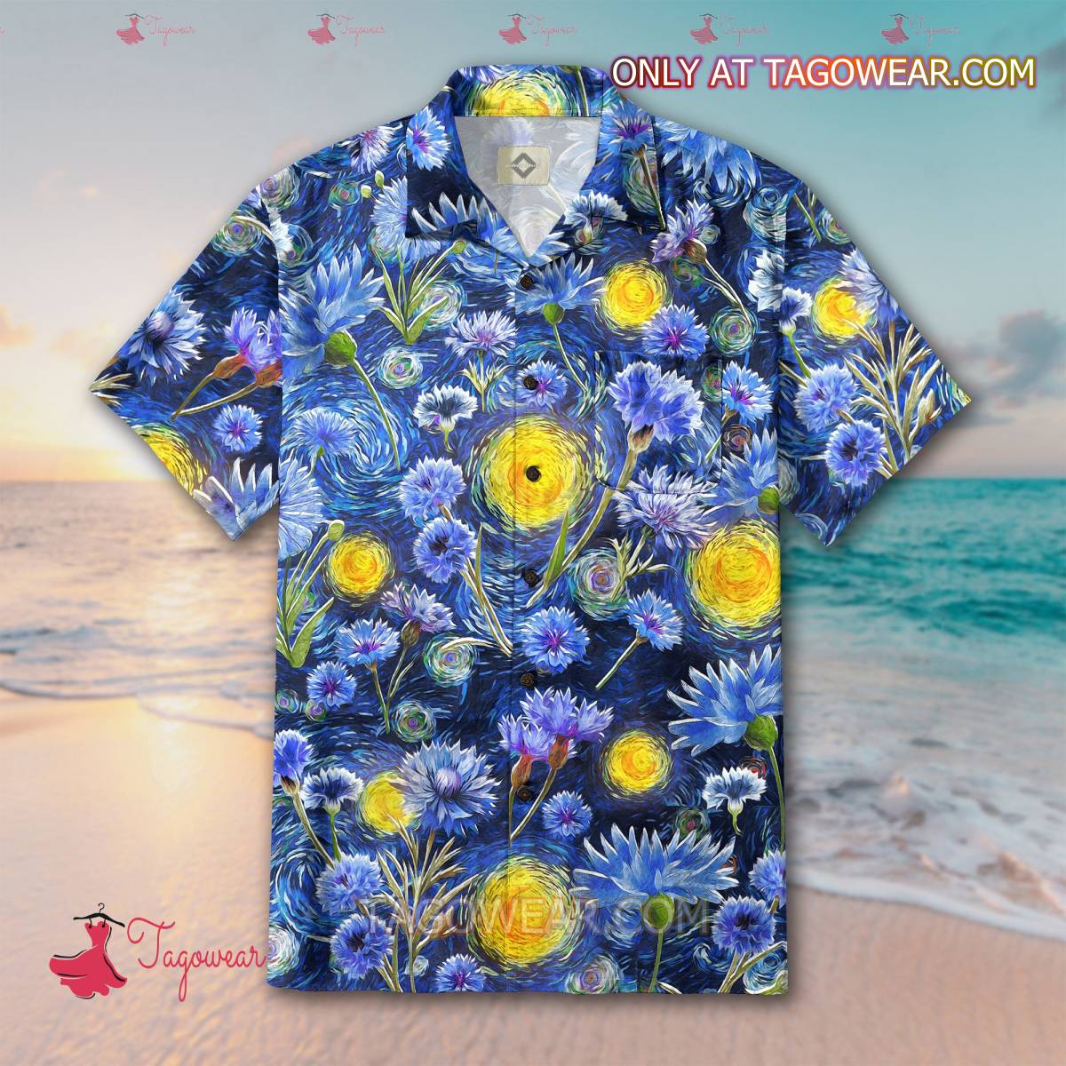 Bleuet Cornflower Starry Night Art Van Gogh Hawaiian Shirt