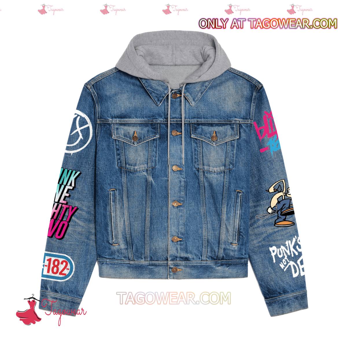 Blink-182 Nation  Smash Mouth For Life Blue And Pink Jean Hoodie Jacket a