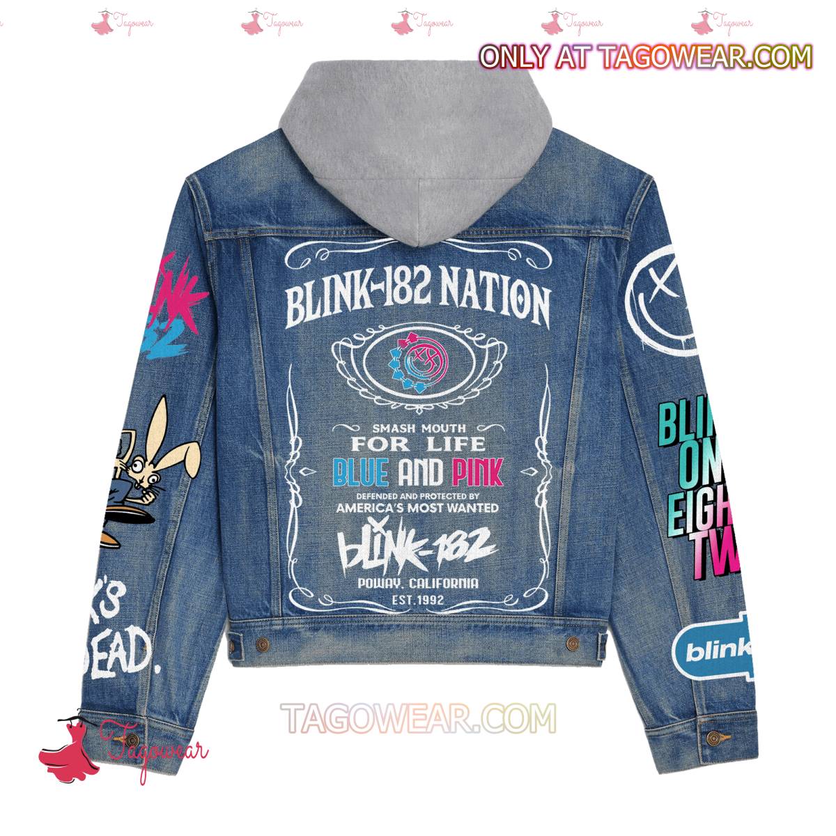 Blink-182 Nation  Smash Mouth For Life Blue And Pink Jean Hoodie Jacket b