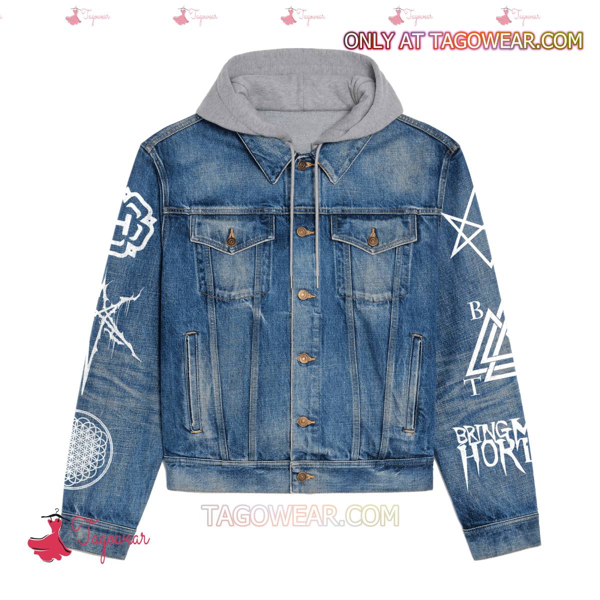 Bring Me The Horizon Nation Smash Mouth For Life Red Silver And White Jean Hoodie Jacket a