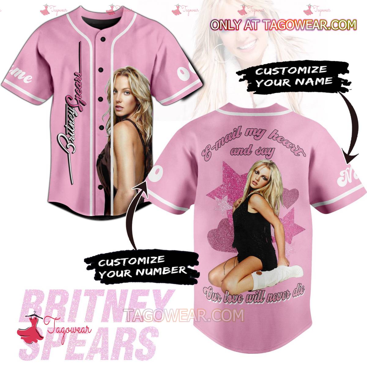 Britney Spears E-mail My Heart And Say Our Love Will Never Die Personalized Baseball Jersey