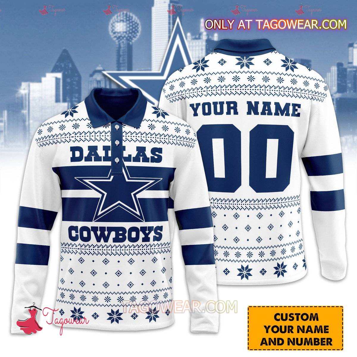 Dallas Cowboys Personalized Ugly Polo Long Sleeve